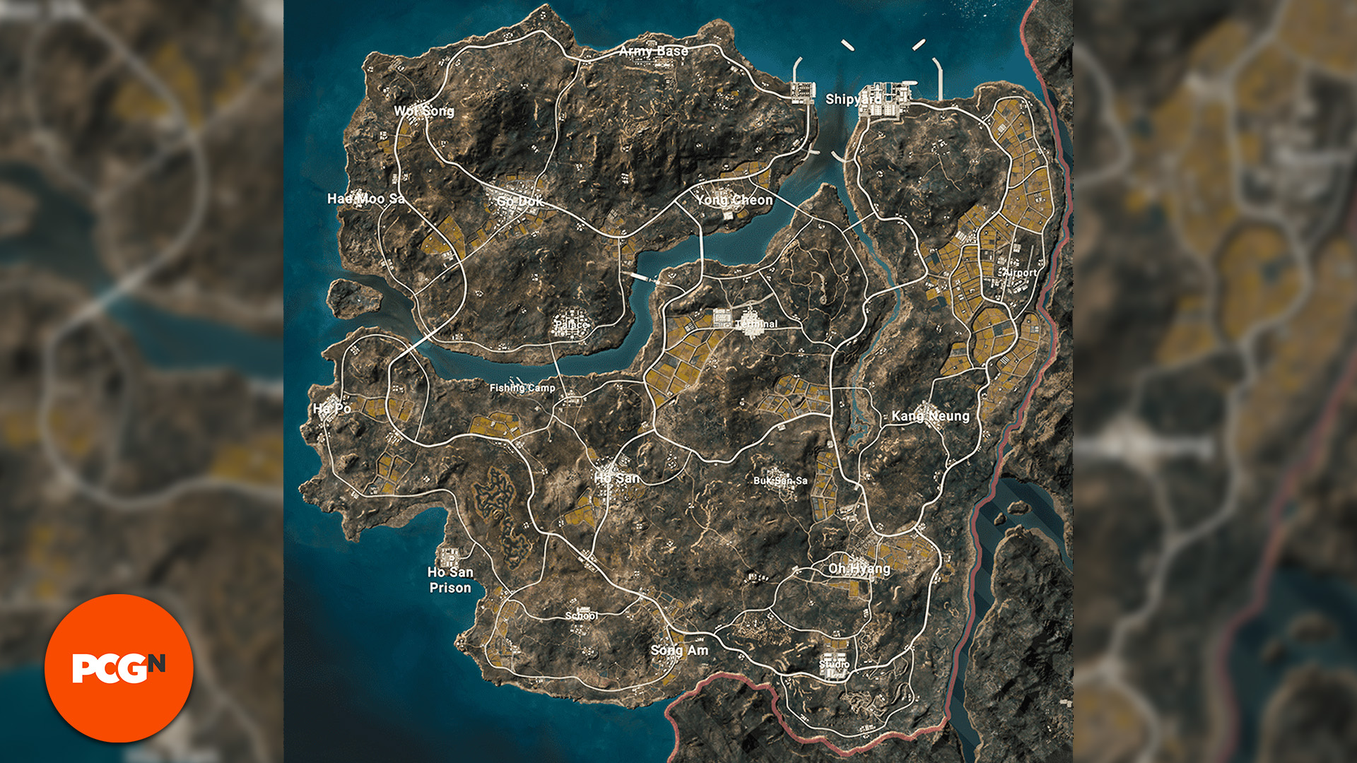 Playerunknowns Battlegrounds PUBG Map: a map view of Taego