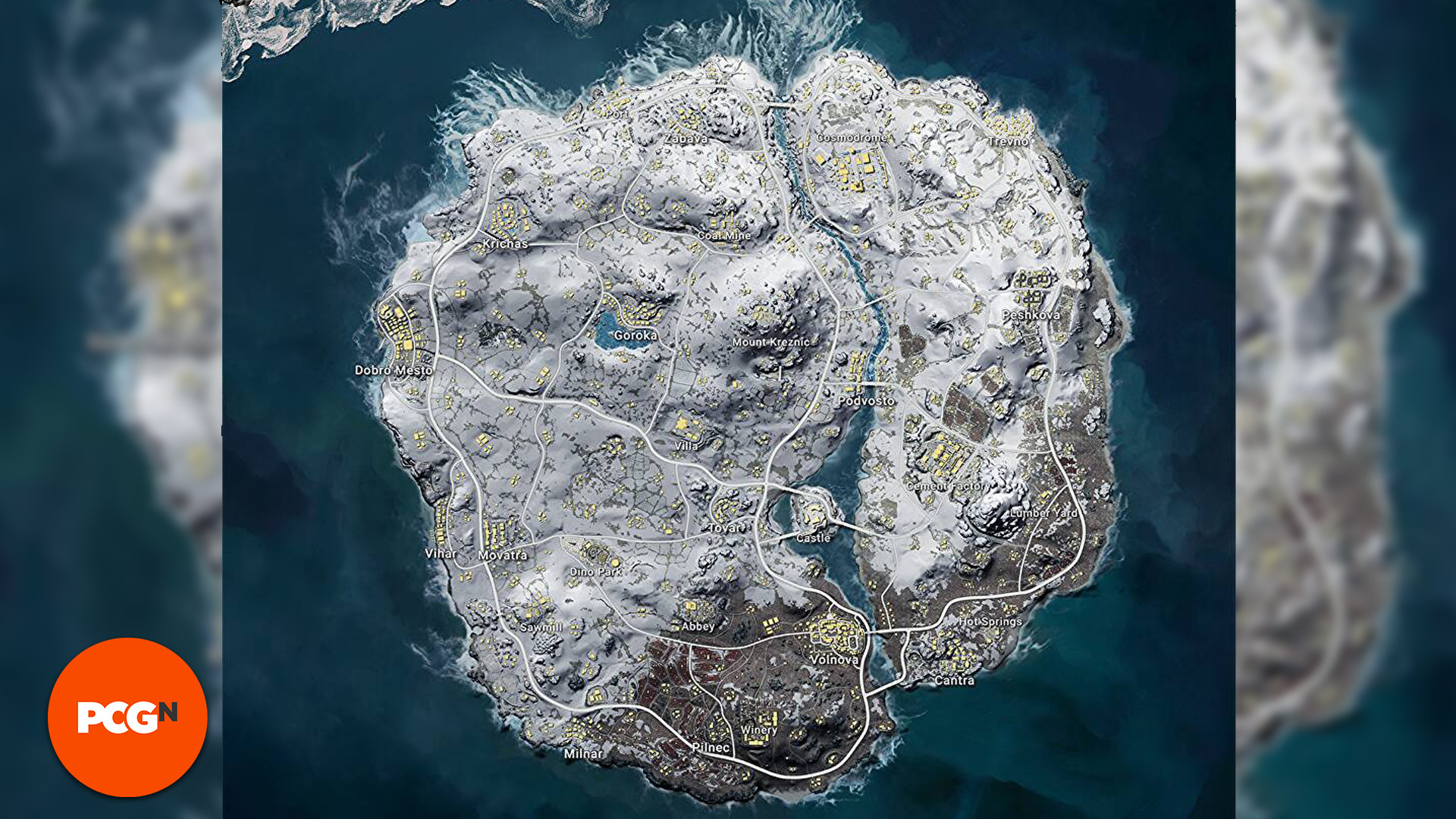 Playerunknowns Battlegrounds PUBG Map: a map view of Vikendi