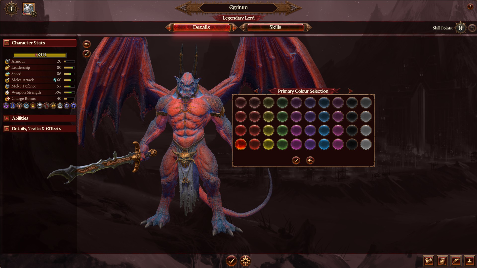 A picture of the Daemon Prince customisation screen from Warhammer 3 mod Daniel Painter