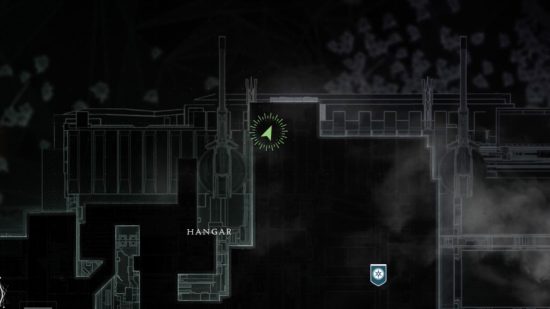 Destiny 2 map depicting Xur's location in the Tower Hangar.