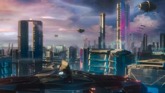 Destiny 2 Lightfall mettra en vedette une nouvelle ville appelée Neo Luna, illustrée ici.