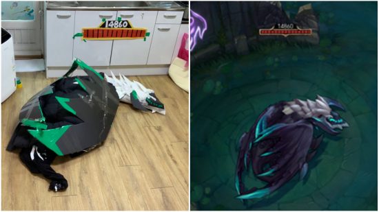 League of Legends cosplayer nails the creatures of the Rift: Image comparison of the cosplay dragon and the in-game version