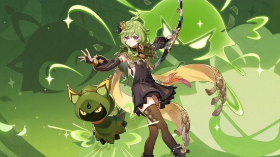 Collei ascension materials: new Genshin Impact character Collei holds her bow, hand outstretched