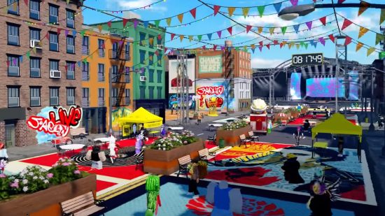 A street party-style scene in Roblox's metaverse.
