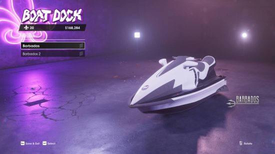 Best Saints Row cars vehicles: a jet ski in the dock.