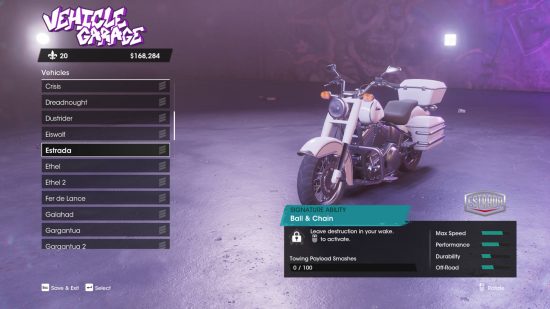 Best Saints Row cars vehicles: a motorbike in the garage.