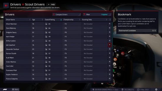 F1 Manager 2022 ratings: The in-game ratings for some of the F3 drivers