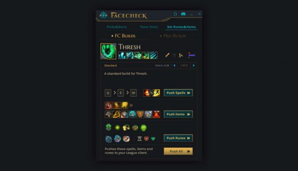 A screenshot of a hero build from Facecheck