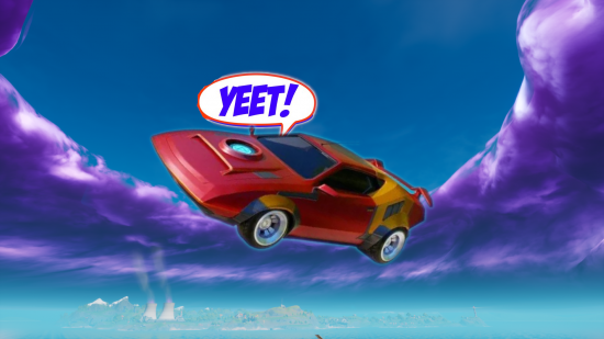 Fortnite vehicles are being yeeted by crash pads: a Fortnite vehicle launched in the battle royale by a crash pad