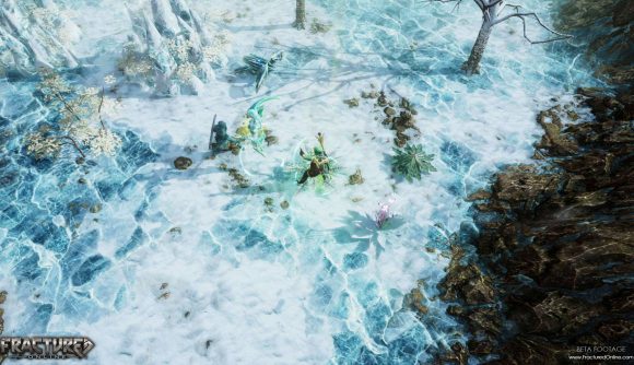 An icey scene in Fractured Online with characters doing battle
