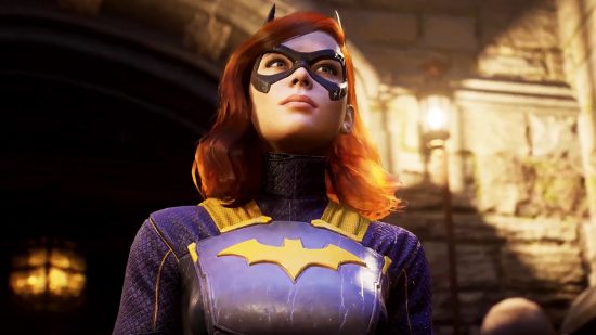 Batgirl in the new Gotham Knights gameplay, discovering a villain death