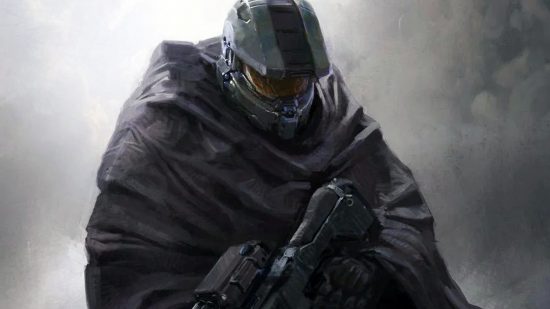 Master Chief in a stylish cloak that we lost with the Halo Infinite crafting system
