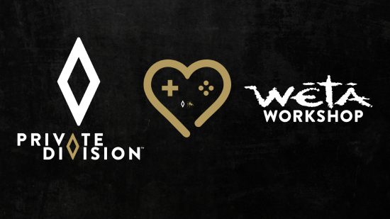 new lord of the rings game weta workship 2024: private division and weta workshop logos together on black background