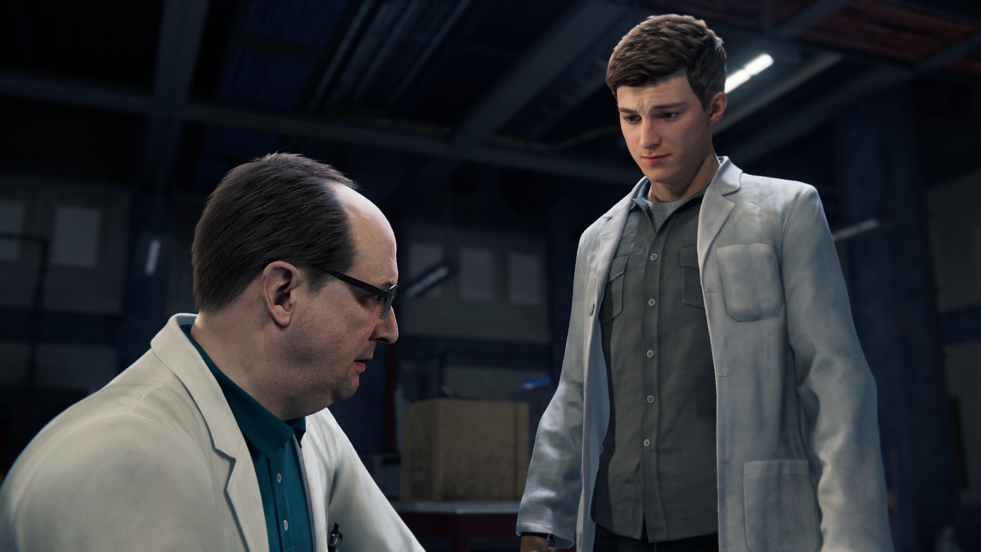 Marvel's Spider-Man Remastered PC review: Otto Octavius (left) looks on as Peter Parker (right) gazes down at him folornly