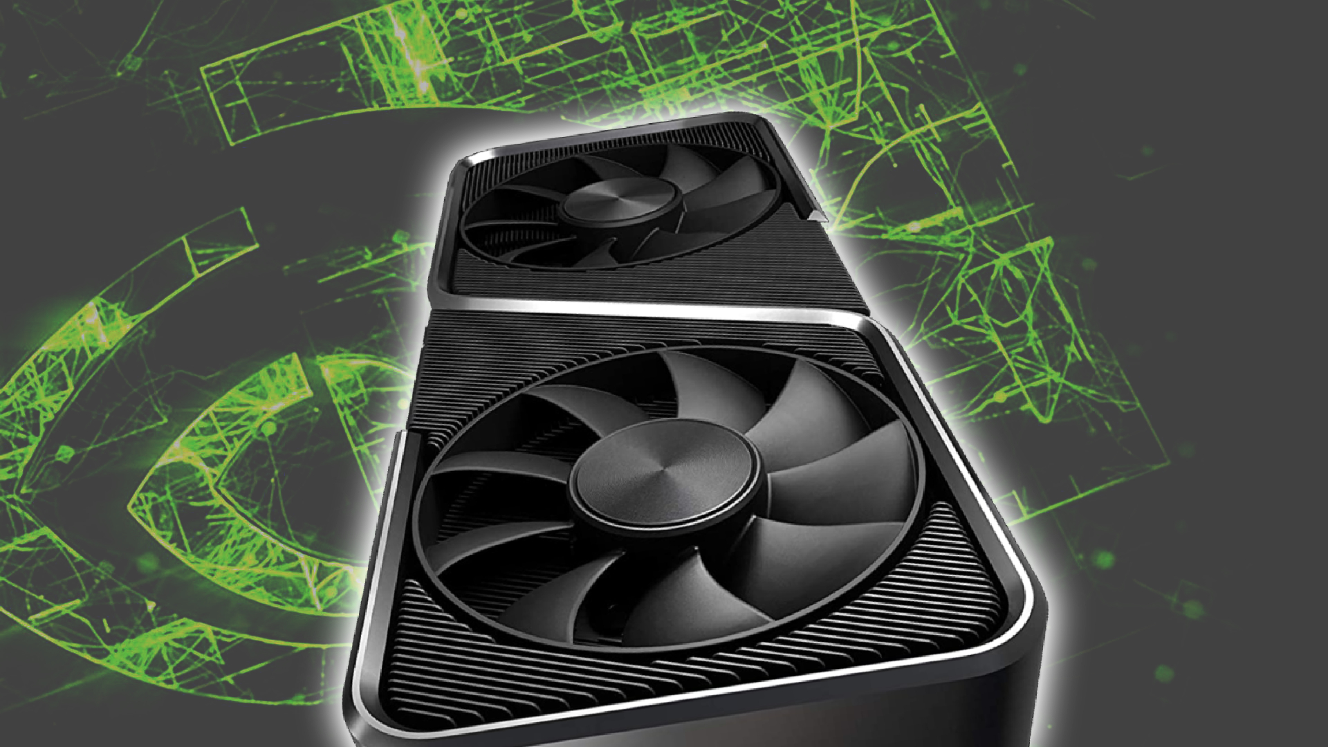 Nvidia RTX 4000: GeForce graphics card on green Nvidia backdrop
