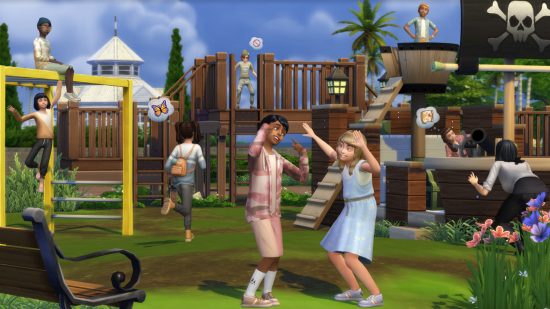 The Sims 4 kits: a group of children are standing together on a playground