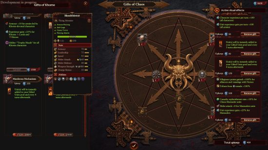 Total War Warhammer 3 Immortal Empires menunjukkan hadiah dari menu Chaos boon