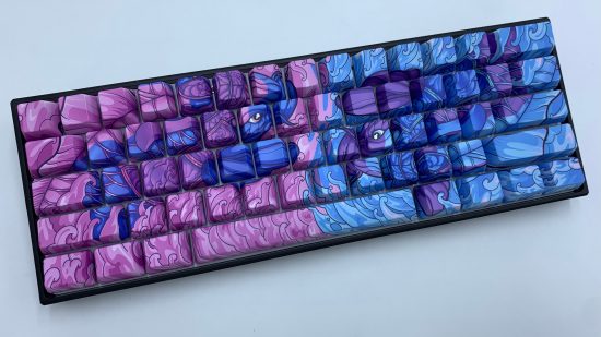 Alpherior Keys custom Legendary Koi keycap set shows blue and pink Koi fish spiraling into the centre