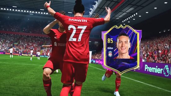 FIFA 23 OTW players - Nunez is celebrating scoring a goal with his fellow Liverpool players.