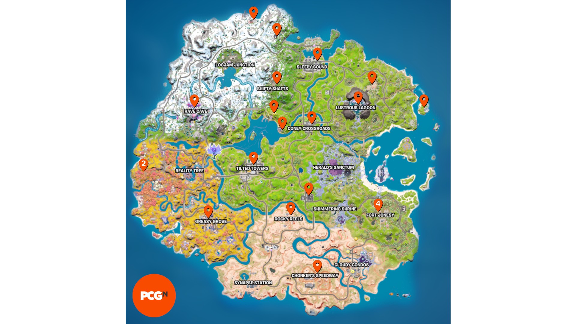 Карта локаций Fortnite NPC, сезон 4, глава 4, рай