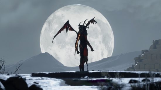Обзор Metal Hellsinger: Неизвестный стоит перед луной в аду