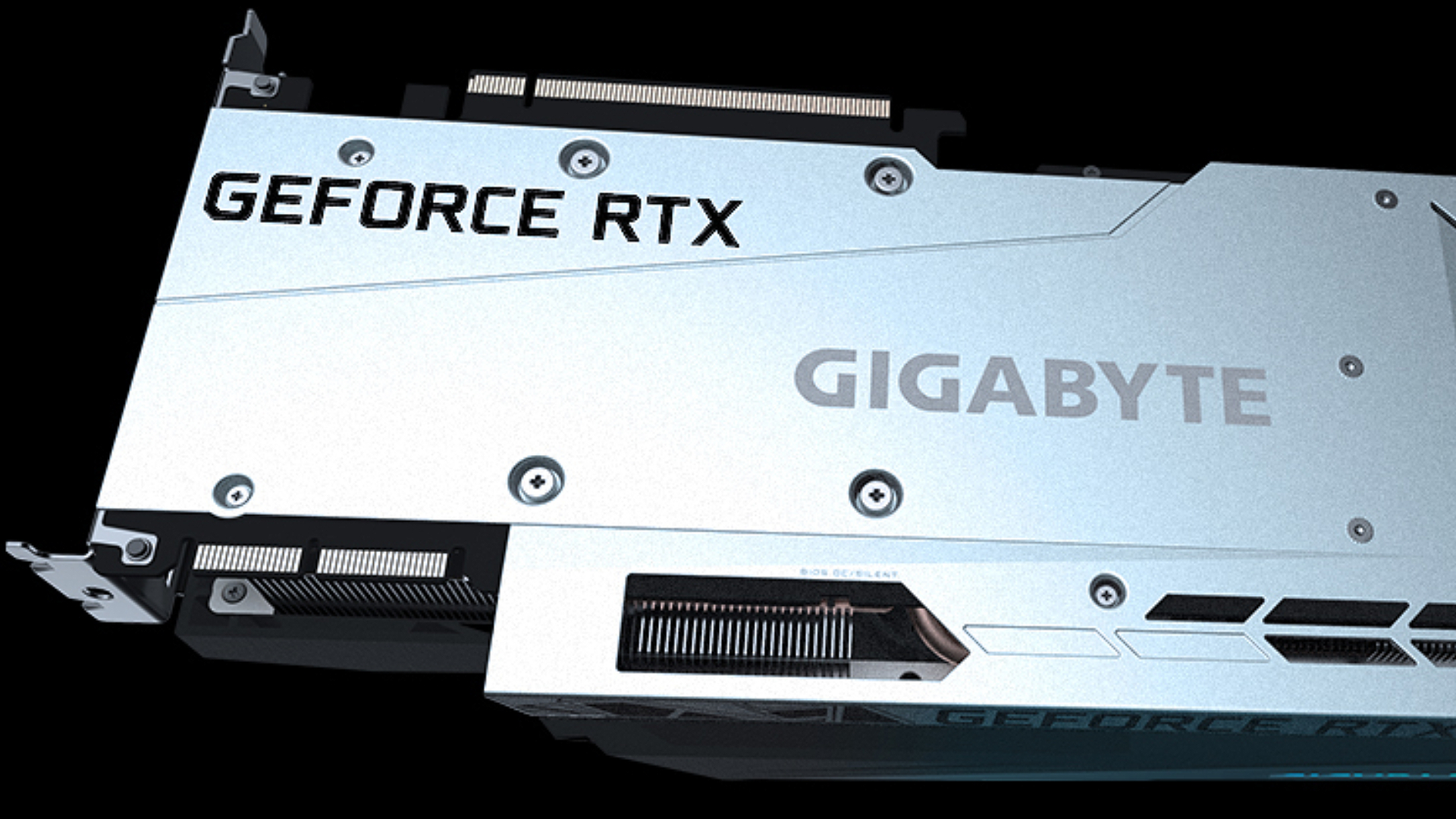 RTX 4000: Gigabyte GeForce GPU backplate with black backdrop