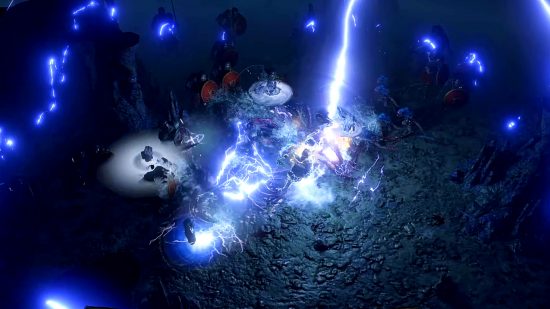 Path of Exile - a character sends out crackling bursts of electricity to destroy enemy minions