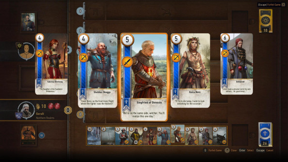 A hand of Gwent cards