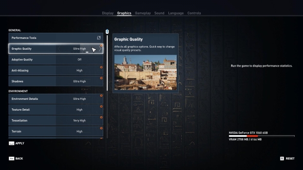 Assassin's Creed Origins PC graphics menu