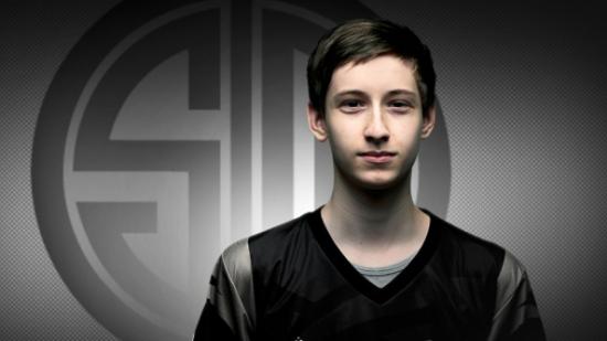 Young Soren Bjerg, a teenager with pale skin and red brown hair, stands against a gray background with a TSM logo behind him.
