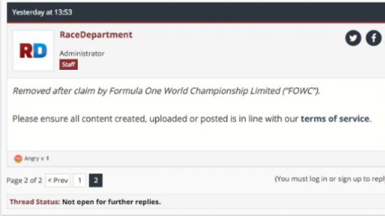 Formula One mods removed