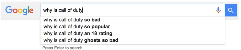 Google Autocomplete Call of Duty