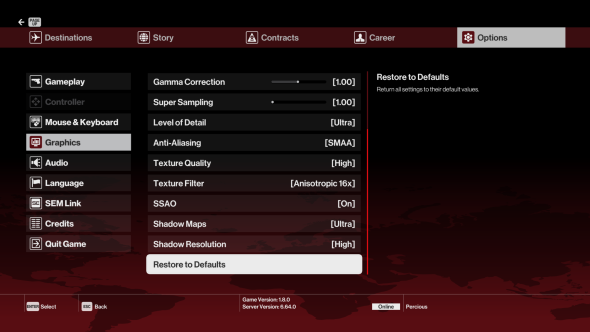 Hitman PC tech report graphics menu
