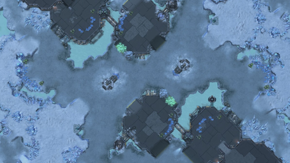 View of King Sejong Station, a wintry StarCraft 2 map.