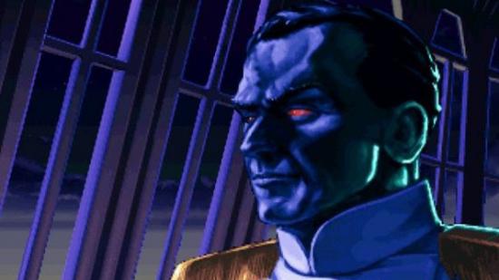 Blue-skinned Admiral Thrawn looks awesome as he gazes out a Star Destroyer viewport.