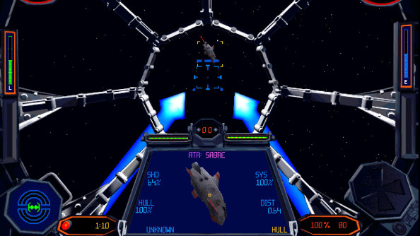 A TIE Fighter fires proton torpedoes.