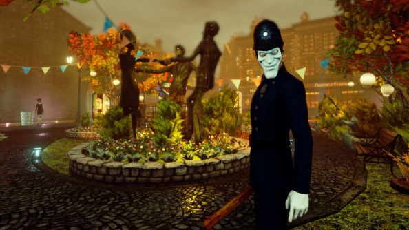 A very scary cop in We Happy Few