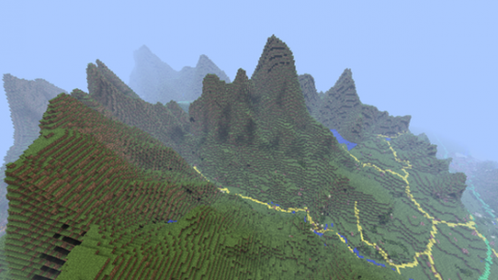 Snowdonia, as seen from the air in Minecraft.