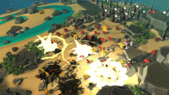 Planetary Annihilation is a game about sitting in the sky, so far away from giant robots that they look small.